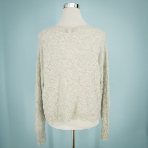 Autumn Cashmere Size XS Gray Pointelle Open Knit V Neck Cashmere Silk Sweater - Picture 3 of 6